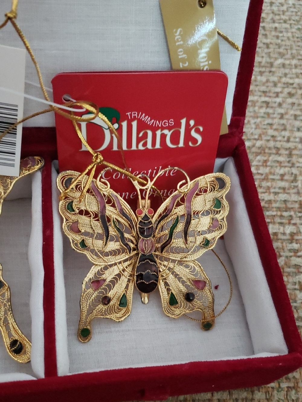 NWT-Dillards Gold Butterfly Cloisonne Ornaments (Set of 2) - Picture 6 of 6